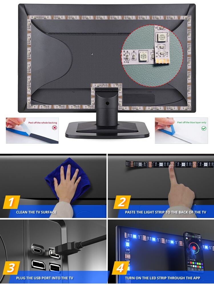LED Strip Lights - Controlled by Remote & Smartphone